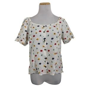 Madewell Seamed Floral Top Smocked Back Size  Short Sleeve